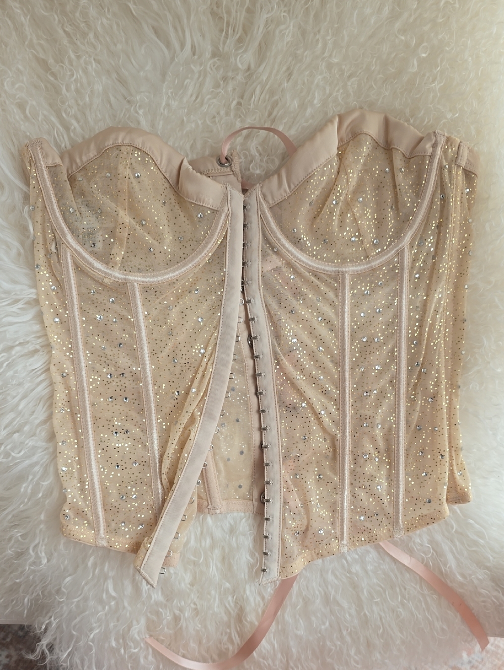 Forever 21 Nude Glitter Strapless Corset Top
